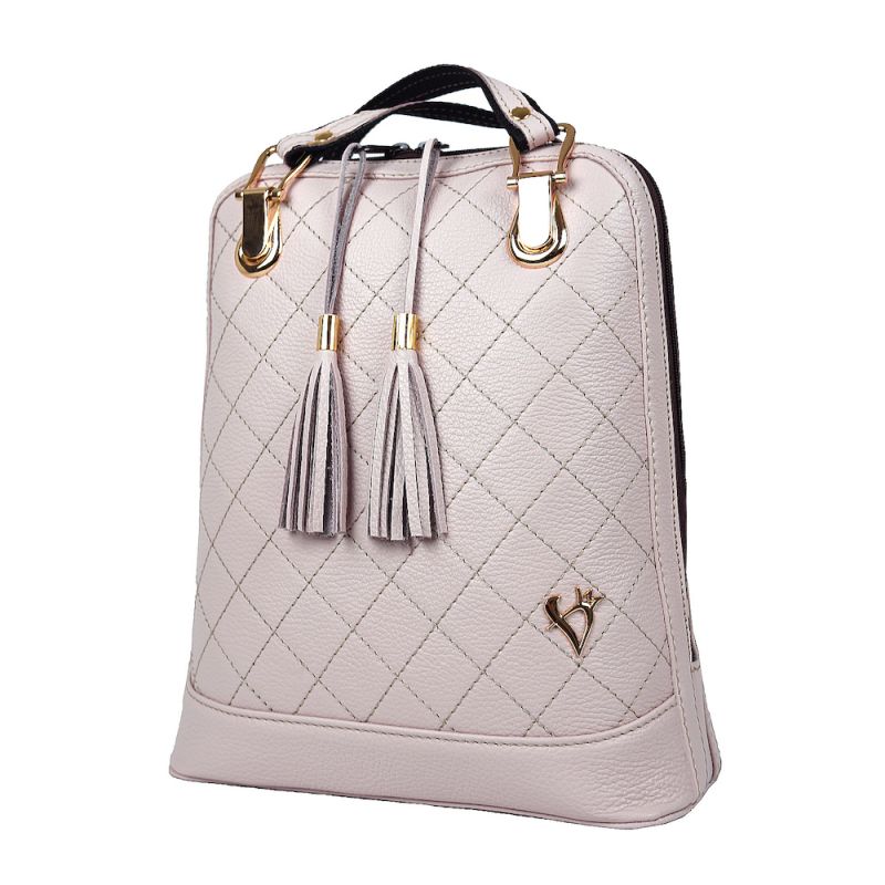 Luxusný kožený ruksak z pravej hovädzej kože so strapcami v ružovej farbe