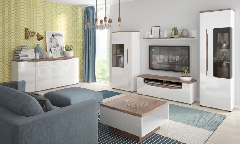 Televízny stolík TOLF01, biela alpská-dub stirling