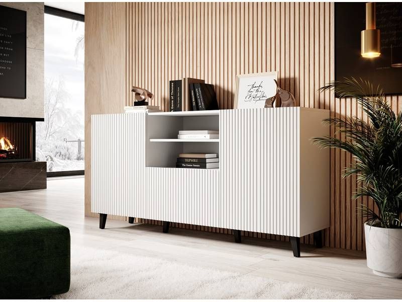 Komoda  s dvomi dvierkami, jednou zásuvkou a odkladacou časťou, biely mat