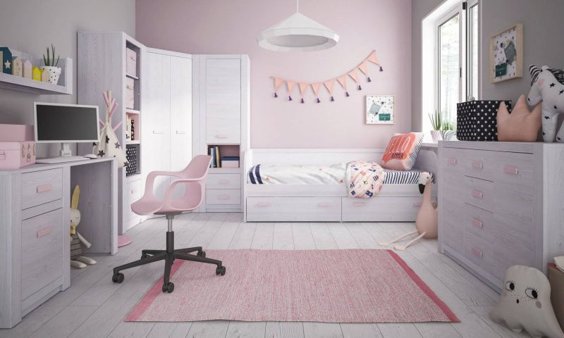 Komoda do detskej izby 02, dub craft-ružová