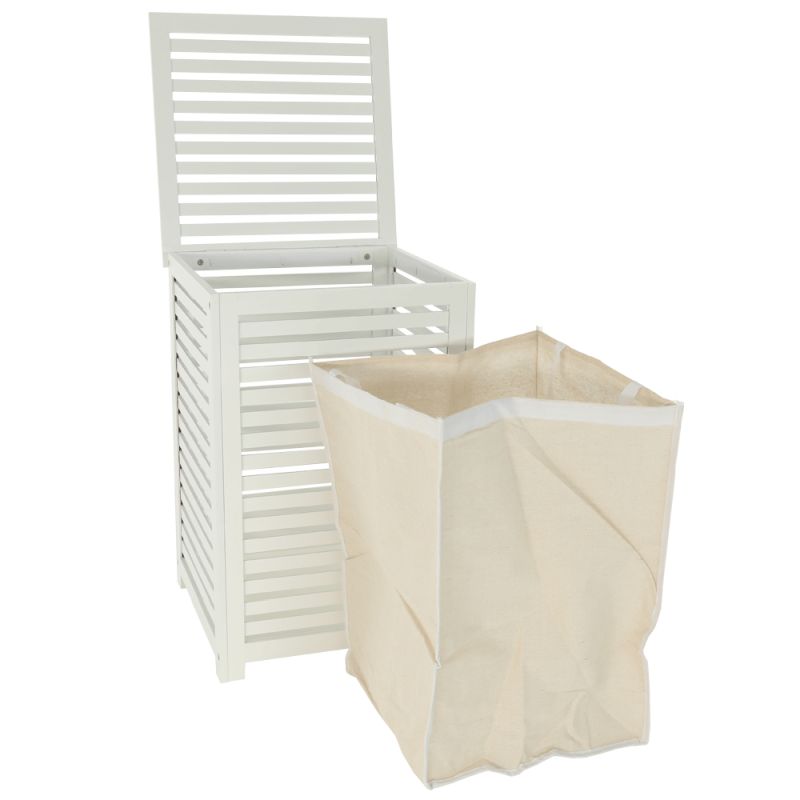 Kôš na bielizeň, lakovaný bambus-biela-béžová