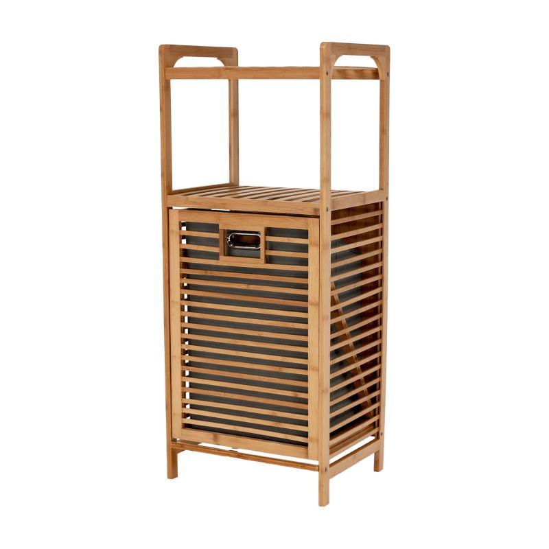 Kôš na bielizeň, prírodný bambus-sivá