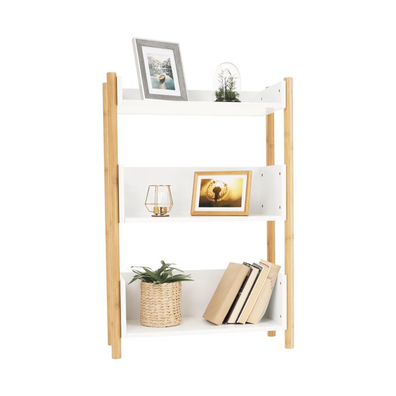 Elegantný 3-poličkový regál, prírodný bambus-biela
