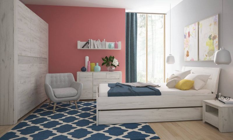 Regál s tromi dvierkami a zásuvkou, dub white craft