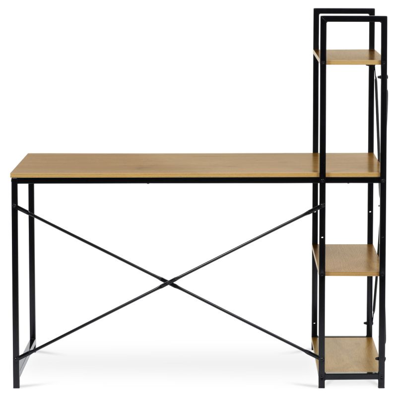 Pracovný stôl s regálom z MDF dekor dub, čierny kov