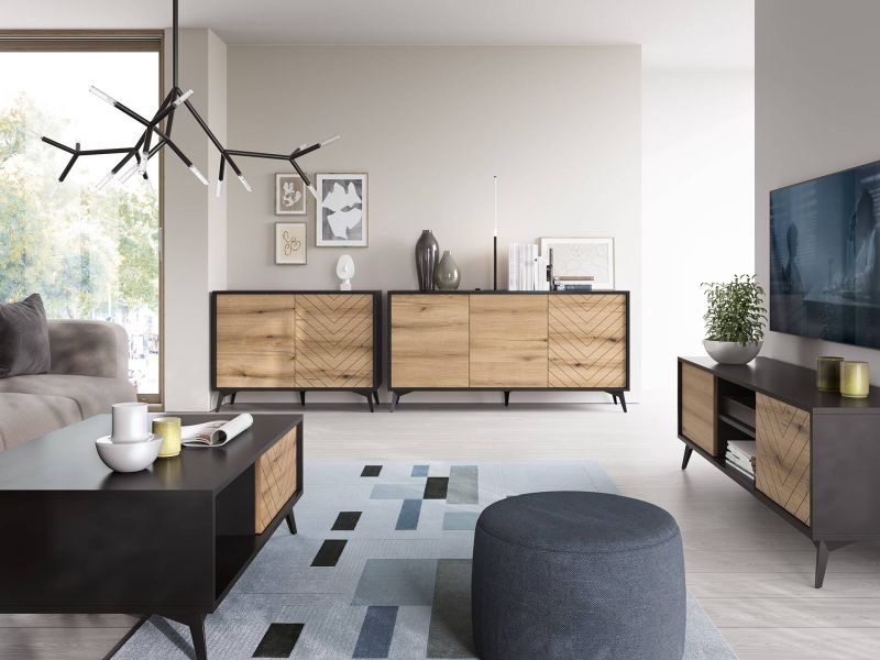 Elegantná moderná komoda K104 čierna-dub evoke