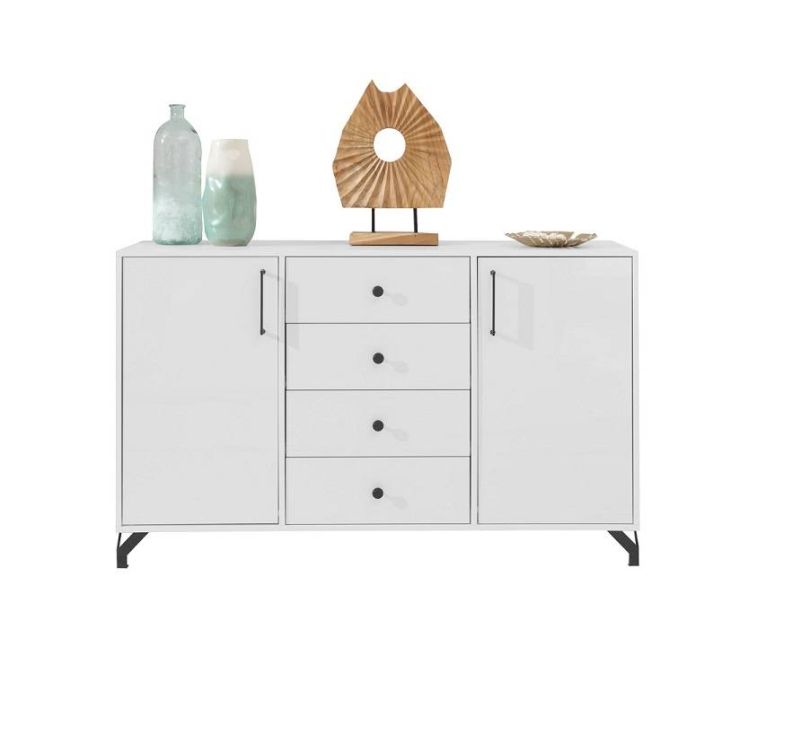 Dokonalá moderná komoda, biely lux-biely vysoký lesk