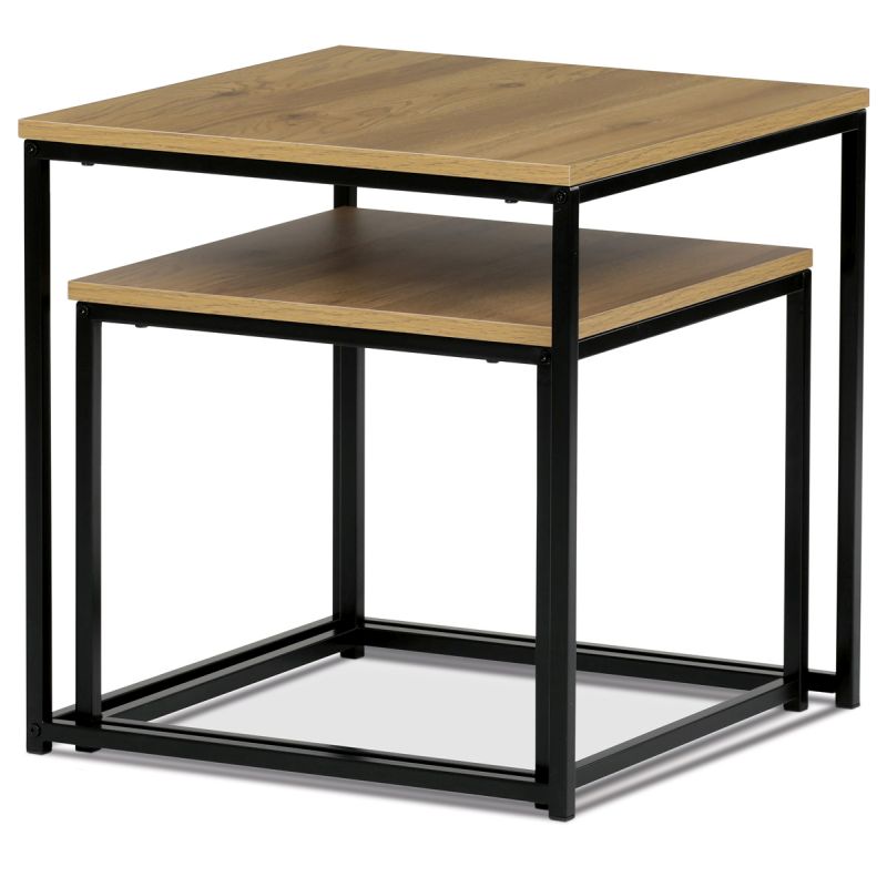 Set 2 ks odkladacích stolíkov, dekor divoký dub, čierny lak