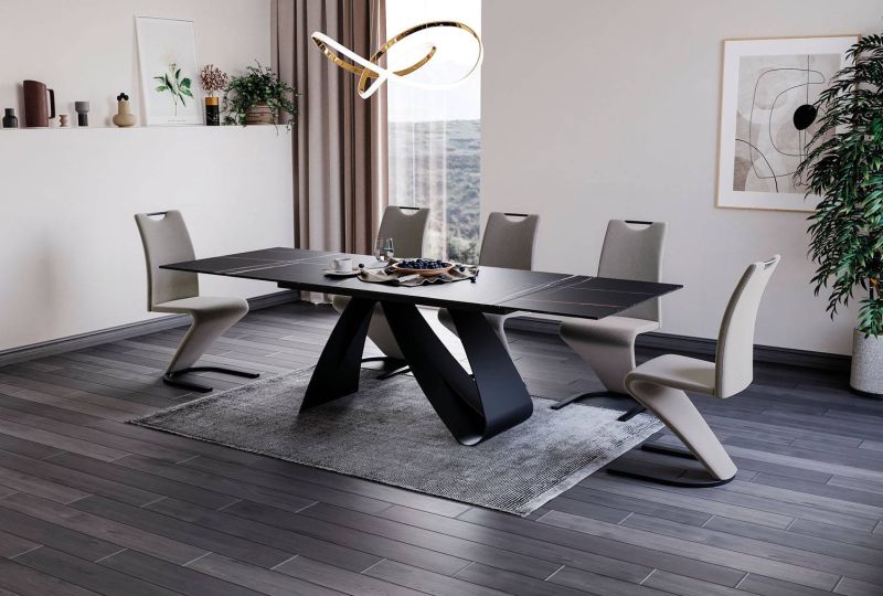 Dizajnový jedálenský stôl 160-240, čierny mat-sahar noir
