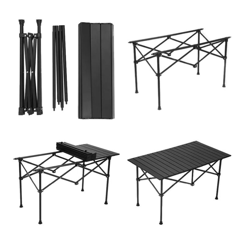Skladací kempingový stôl, čierny