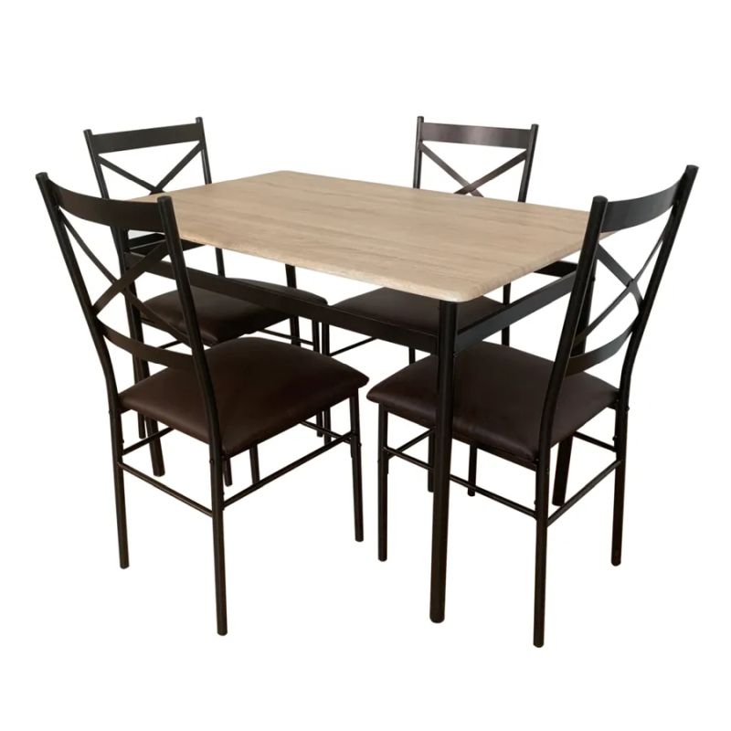 Jedálenský set 1+4, dub sonoma-čierna-hnedá