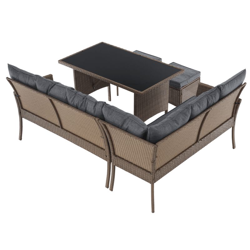 Záhradný ratanový set, technoratan v prírodnom farebnom prevedení