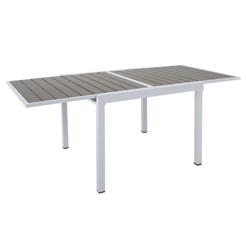 Záhradný rozkladací stôl, biela oceľ-sivý