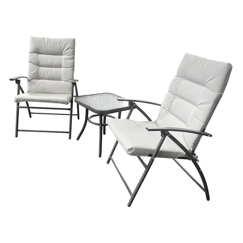 Záhradný set, dve kreslá a konferenčný stolík, sivý