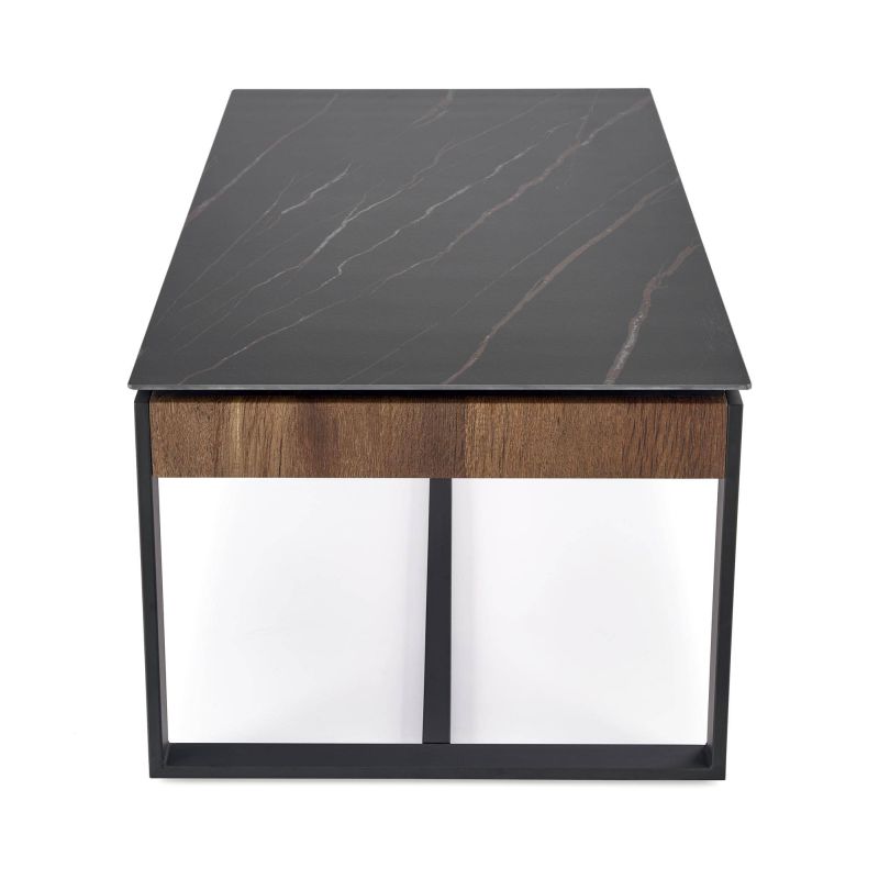 Atraktivny konferenčný stolík, čierna-orech-čierny mramor