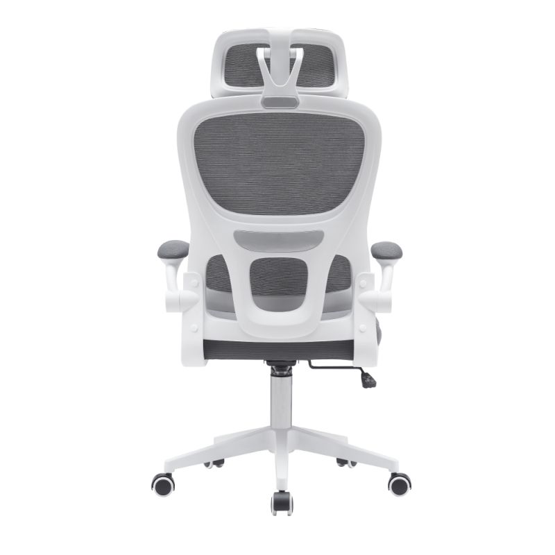 Kancelárske kreslo čalúnené tmavosivou sieťovinou v kombinácií s bielym plastom