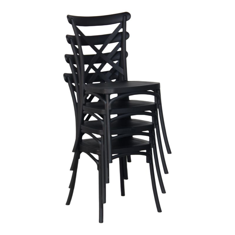 Plastová stohovateľná stolička, čierna