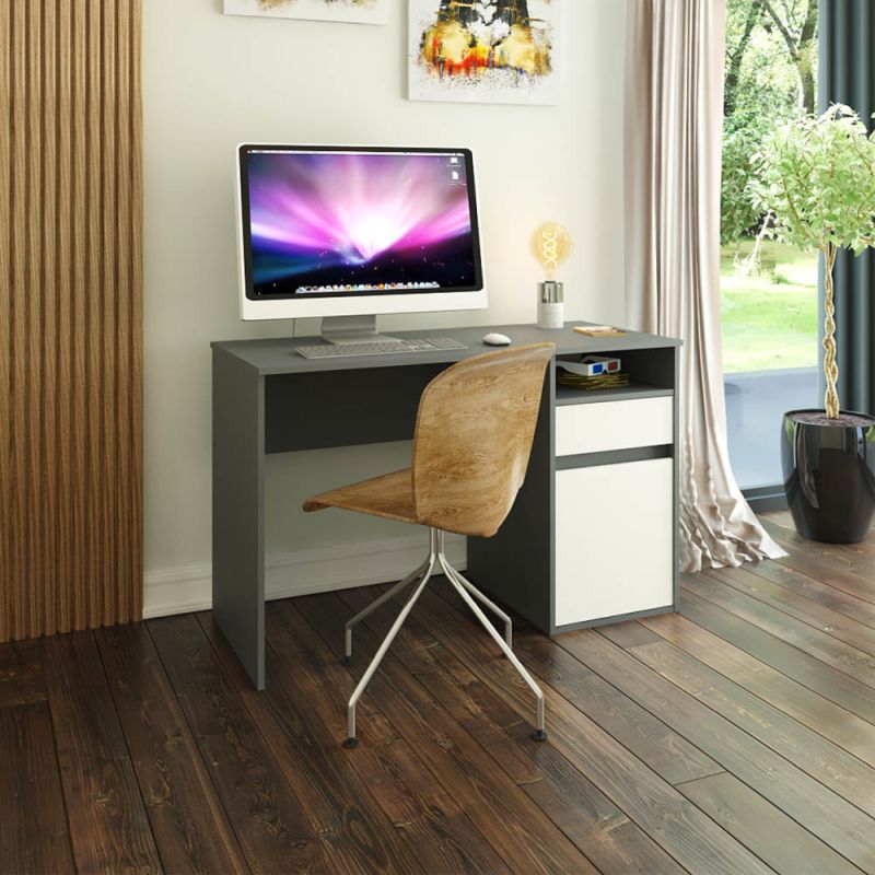Štýlový PC stôl, grafit-biela