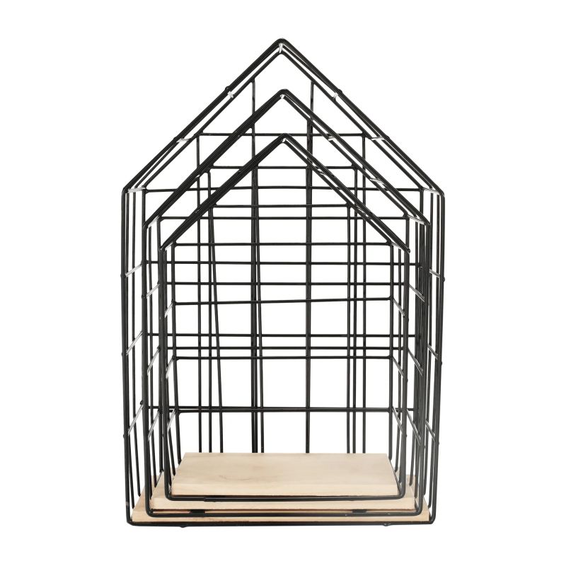 Set 3 poličiek, prírodná-čierna