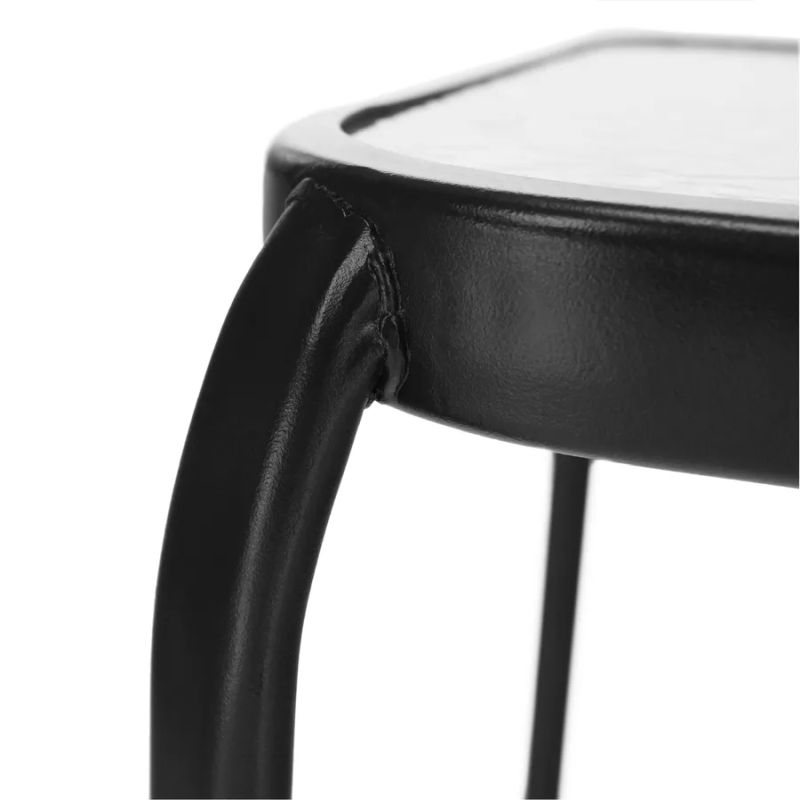 Záhradný štvorcový konferenčný stolík, čiena oceľ-tvrdené sklo