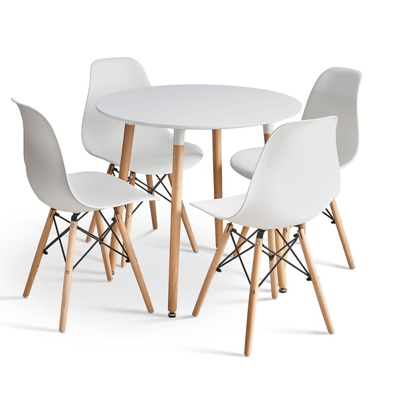 Jedálenský stôl okrúhly, biela-buk, 80