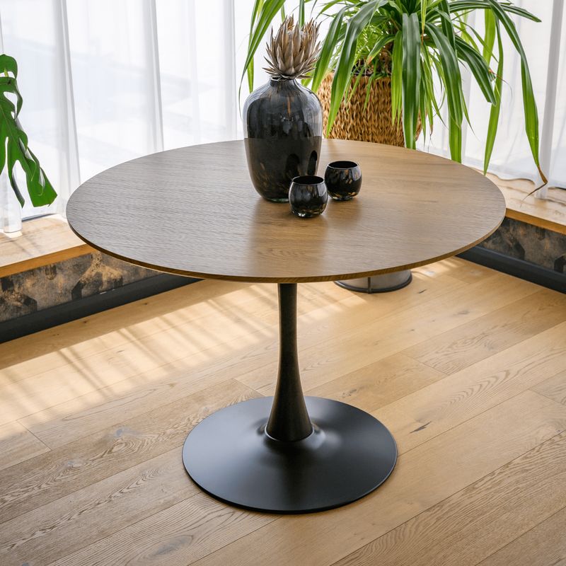 Jedálenský stôl s moderným dizajnom, dub-čierna, priemer 110 cm