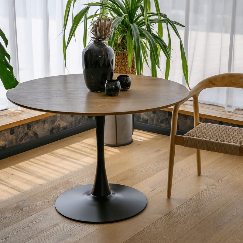 Jedálenský stôl s moderným dizajnom, dub-čierna, priemer 110 cm