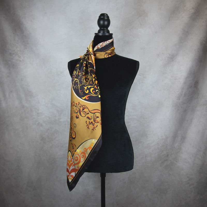 Módna hodvábna šatka ORNAMENT - MEDENÝ, 90 x 90cm