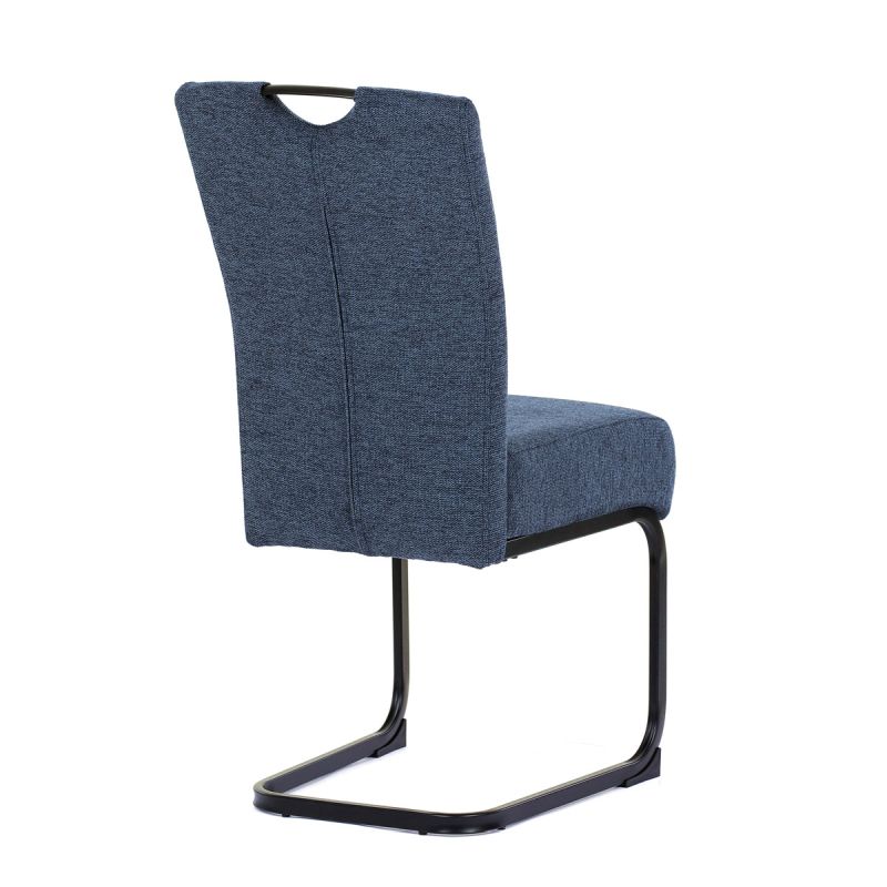 Stolička jedálenská, taštičkové pružiny, modrá látka, čierny kov