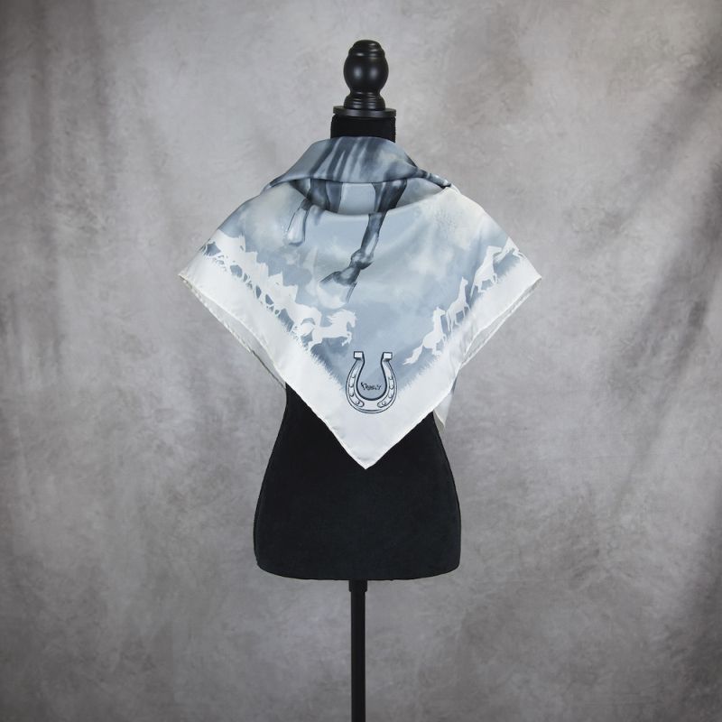 Hodvábna šatka Kôň - antracitový, Vyrobená na Slovensku, 90 x 90cm