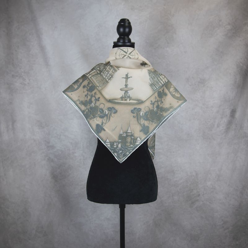 Módna hodvábna šatka SLOVENSKO HNEDÁ_2, 90 x 90cm, Made in SLOVAKIA