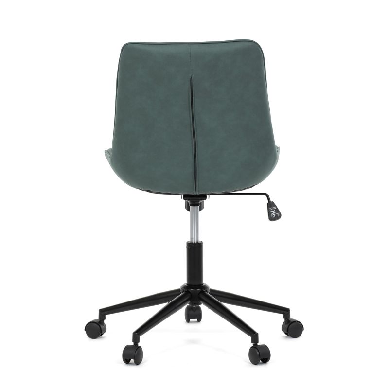 Stolička kancelárska, zelená látka v dekore brúsenej kože, čierny kovový kríž