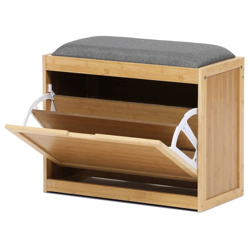 Botník, masív bambus, prírodný odtieň, šedá látka