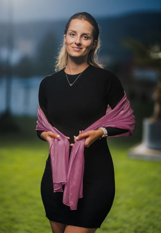 Hodvábny šál STARO-RUŽOVÝ, Vyrobený na Slovensku, 175 x 45cm