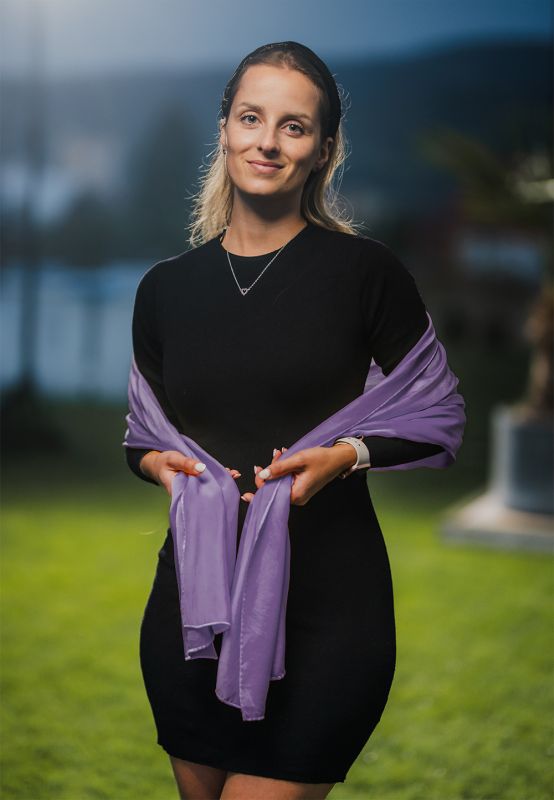 Hodvábny šál LEVANDUĽOVÝ, Vyrobený na Slovensku, 175 x 45cm