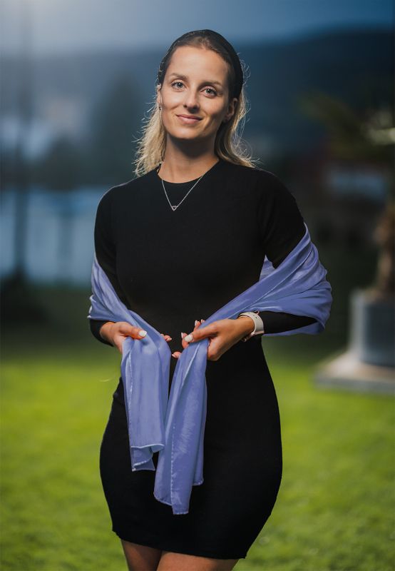 Hodvábny šál CHRPOVO-MODRÝ, Vyrobený na Slovensku, 175 x 45cm