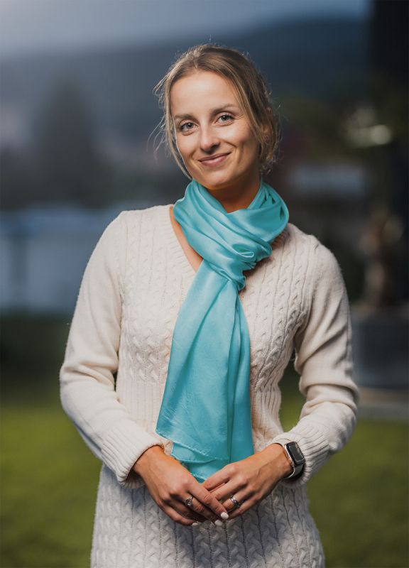 Hodvábny šál ZELENO-MODRÝ, Vyrobený na Slovensku, 175 x 45cm