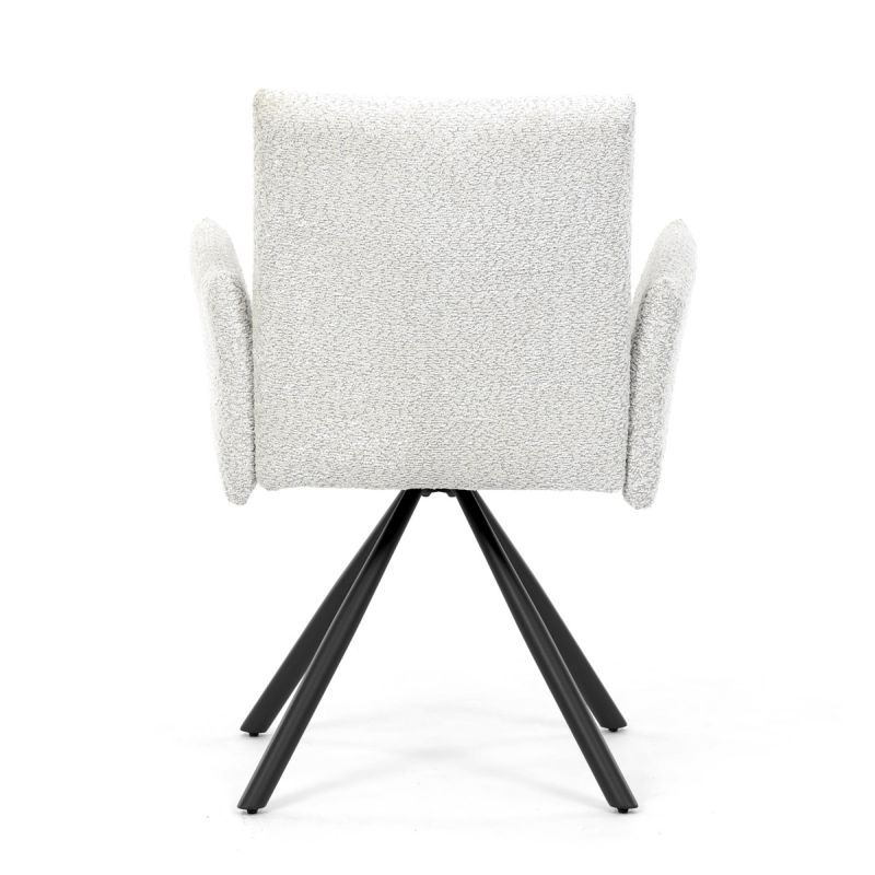 Stolička jedálenská, krémová látka, čierny kov, otočný mechanizmus 90 °, funkcia reset