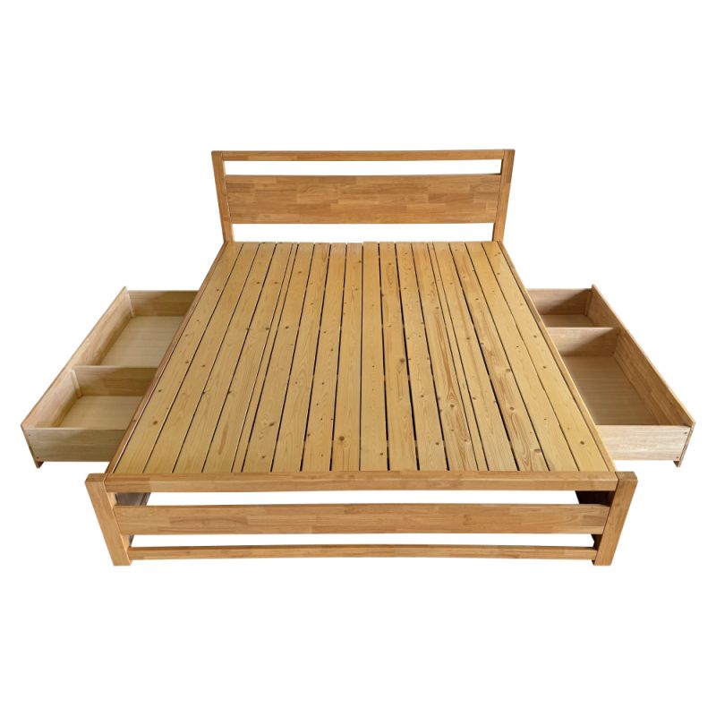 Manželská posteľ, 180x200, masívne drevo, prírodná, 2 šuplíky