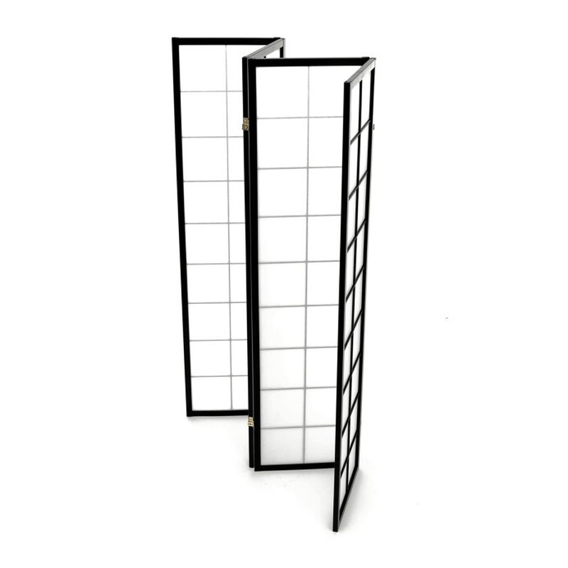 Štýlový 4-dielny paraván s drevenou konštrukciou v čiernej farbe