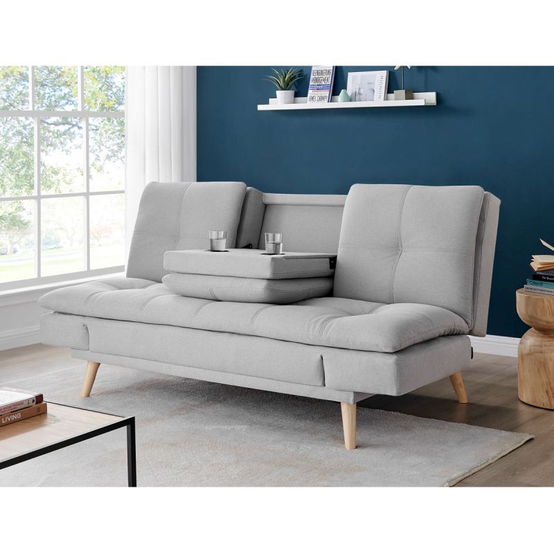 Rozkladacia pohovka 3-miestna, poťah svetlo sivá látka