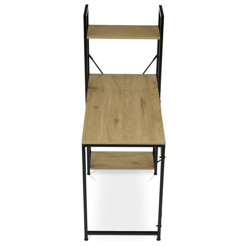 Stôl pracovný s regálom, MDF, dekor dub, čierny kov