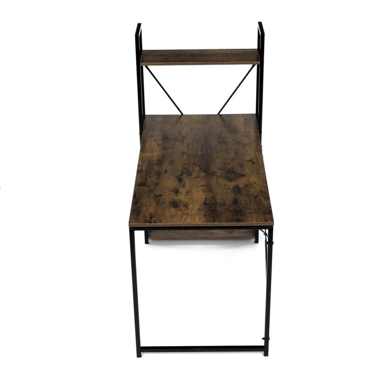 Pracovný stôl s regálom z MDF dekor staré drevo, čierny kov