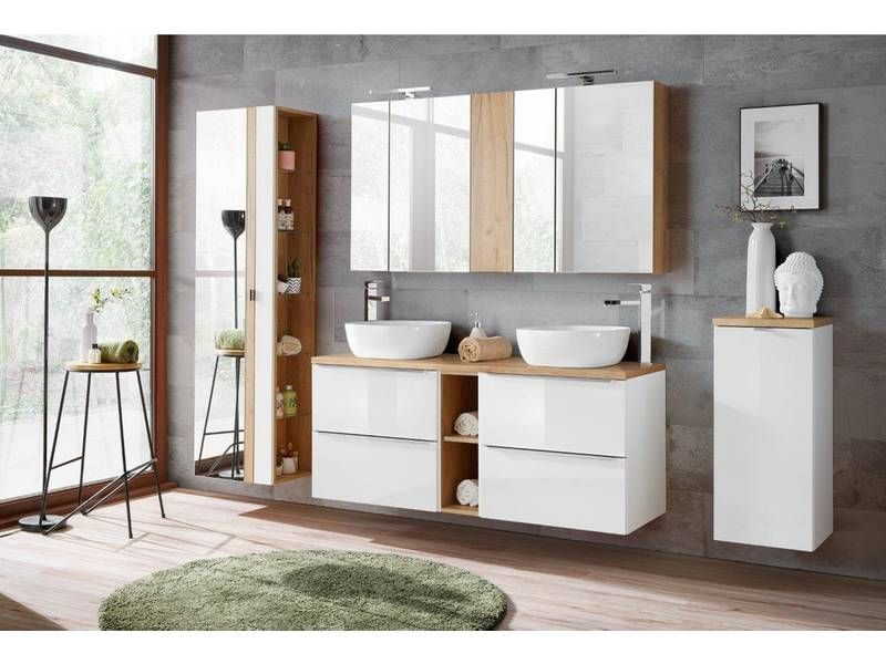 Kúpeľňová skrinka 820 dub craft/biela/biely lesk