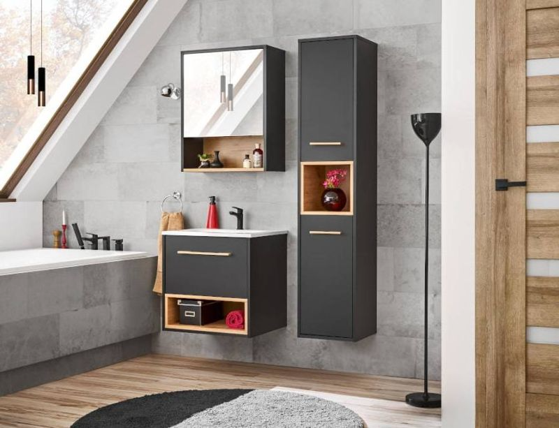 Skrinka do kúpeľne 825 sivá/dub artisan