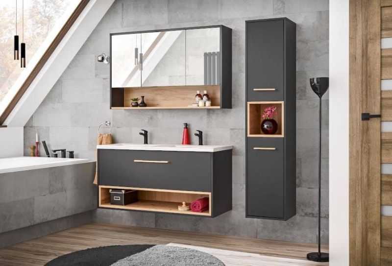 Skrinka do kúpeľne 843 sivá/dub artisan