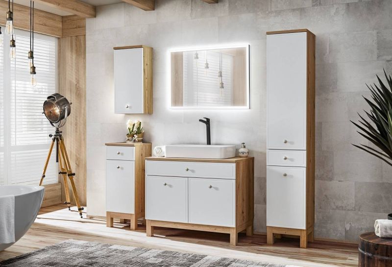 Skrinka do kúpeľne 830 dub artisan/biely mat