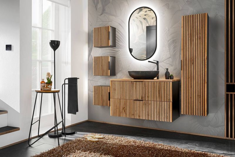 Skrinka do kúpeľne 82-80-D2S čierne-dub wotan