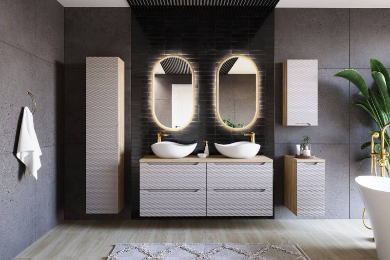 Skrinka do kúpeľne 83-35-1DQ, Dub olejovovaný-béžová