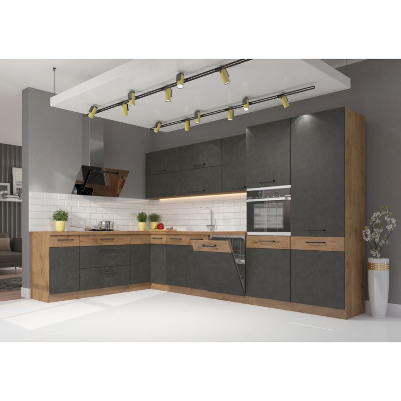 Vysoká skrinka, sivá matná/dub lancelot, 60 DKS-210 3S 1F, 1x dvierka a 3x zásuvka